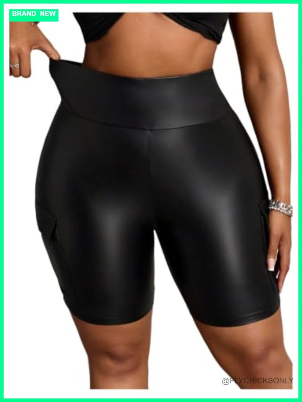 Womens Plus Size Faux Leather Biker Shorts High Waisted